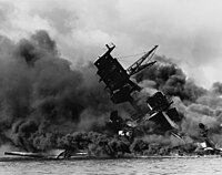 The Arizona burning after the Japanese attack