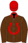 Brown, red horsehoe, collar and cap