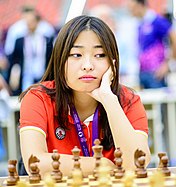 Ju Wenjun staring while playing chess