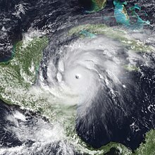 Satellite image of Hurricane Mitch as a Category 5 hurricane in the western Caribbean Sea