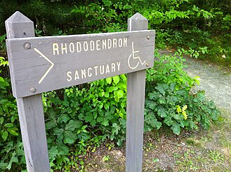Nehantic Trail - Rhododendron Sanctuary Trail entrance and Wheelchair-accessible sign