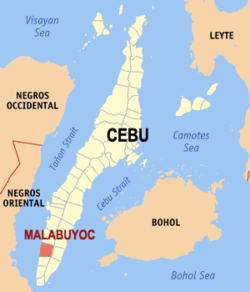 Map of Cebu with Malabuyoc highlighted