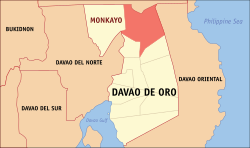 Map of Davao de Oro with Monkayo highlighted