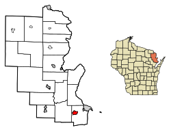 Location of Peshtigo in Marinette County, Wisconsin