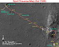 Rover Map of Spirit's route on Mars (Sol 1509, April 2, 2008) (Archive to Sol 2555, March 15, 2011 Current).