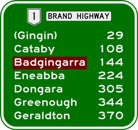 Distances to towns on or near the highway, from Muchea