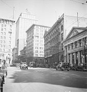 Saint-Jacques street with the Royal Bank building (the tallest), 1935