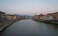 Pisa, Arno river from Ponte Solferino to the east, with Santa Maria della Spina on the south bank to the right