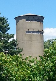 Former fire control tower resembling a barn silo, former Fort Greene west reservation