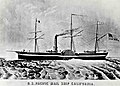 Image 26SS California (1848), the first paddle steamer to steam between Panama City and San Francisco, as part of the Pacific Mail Steamship Company. (from History of California)