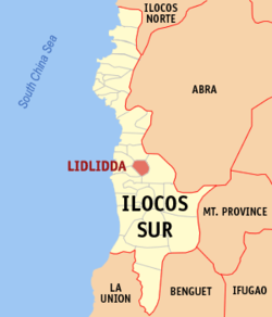 Map of Ilocos Sur with Lidlidda highlighted