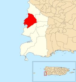 Location of Miradero within the municipality of Cabo Rojo shown in red