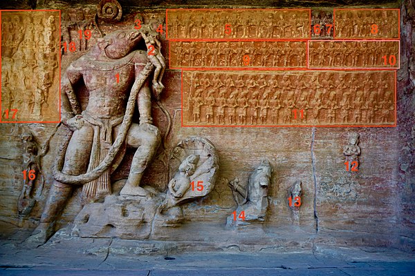 A wide image of Vishnu-Varaha rescuing Goddess Earth.