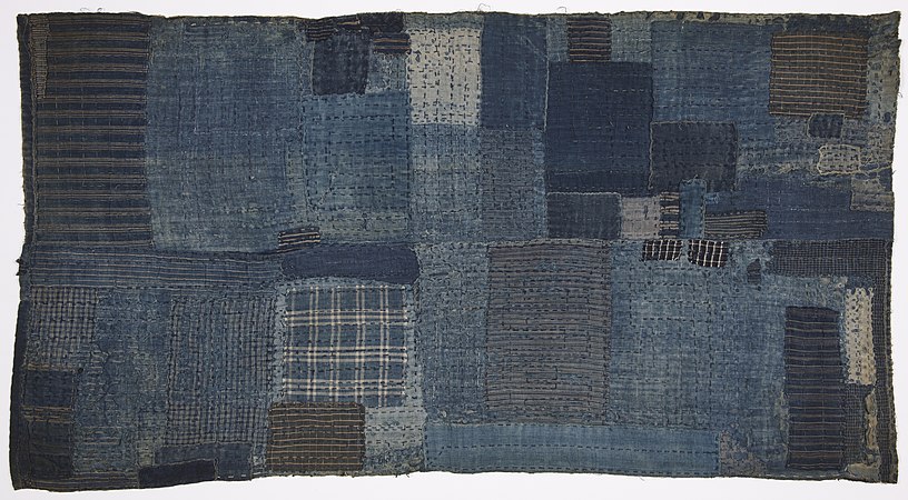 Child's shikibuton, late 1800s. Boroboro (patchwork) held together with over-all quilting stitching; see sashiko. Cotton.