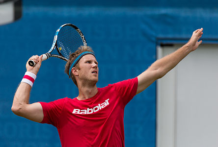 Dominic Inglot during practice at the Queens Club Aegon Championships in London, England.