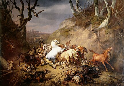 Hungry Wolves Attacking a Group of Horsemen (1836)