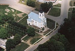 Aerial photography of a church in Mándok