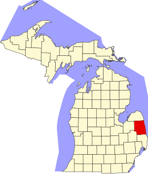 Map of Michigan highlighting Sanilac County