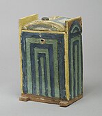 Yellow and green painted box with vaulted lid