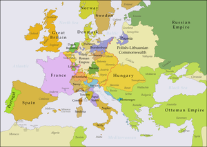Political map of Europe in 1740