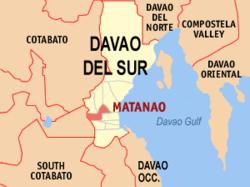 Map of Davao del Sur with Matanao highlighted