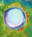 Color-coded topographic view of Korolev crater based on a digital terrain model from Mars Express data