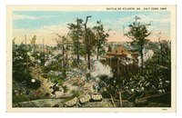 Postcard of Battle of Atlanta, GA., July 22, 1864; Verso: "At what is now 176 Cleburne Avenue, General Sherman had his headquarters during the Battle of Atlanta. Generals Sherman and McPherson were conversing under the trees here at noon on July 22, 1864, when the first guns of the battle roared. A few hours later, General McPherson was mortally wounded a short distance south of this place. A monument to him stands at East Atlanta on McPherson Avenue."