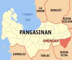 Map of Pangasinan with Umingan highlighted