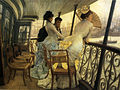 The Gallery of HMS Calcutta by James Tissot (1876). Bustles were fashionable in the 1870s and 1880s.