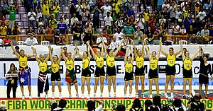A photograph of the Australian National women's basketball team, which won the 2006 FIBA World Championship for Women in basketball