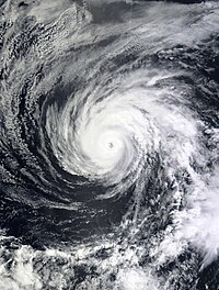 A Satellite photo of Hurricane Calvin at peak intensity as a Category 3 hurricane on July 14, 2023.