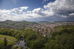 View over Eisenach with Wartburg castle to the left