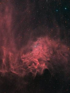 Amateur photo of the Flaming Star Nebula taken with an AT72ED II telescope and ZWO ASI1600MM Pro camera -- 9 hours 30 minutes of total exposure in HaRGB.