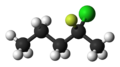 Ball-and-stick model of (R)-2-chloro-2-fluoropentane
