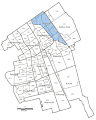 Modern map showing Vrijenban (in blue), within Delft.