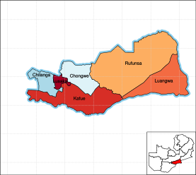 Map of the Lusaka Province showing its districts.