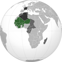 French West Africa (in green) after World War II, and other French possessions (in dark grey).