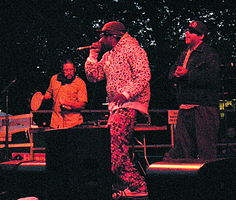 The Saturday Knights at Bumbershoot 2008. Left to right: DJ Suspence, Tilson, Barfly
