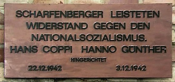 Memorial plaque, Hans Coppi, Insel Scharfenberg, Tegel, Germany