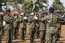 Uganda People's Defence Forces playing band instruments