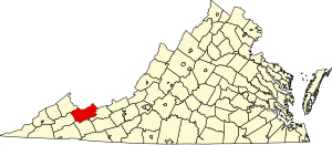 Map of Virginia highlighting Tazewell County