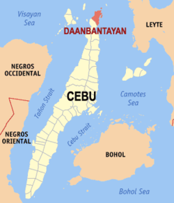 Map of Cebu with Daanbantayan highlighted