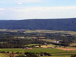 Farms and woodlands in Washington Township with the second-growth Tiadaghton State Forest on South White Deer Ridge behind