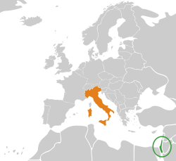 Map indicating locations of Israel and Italy