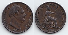 a small copper coin with a woman's head on one side and Britannia on the other