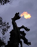 Fire-breathing Smok Wawelski below Wawel Castle, slain in Krakus's days