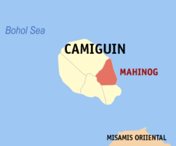 Map of Camiguin with Mahinog highlighted