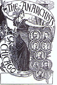 An engraving by Walter Crane of the Chicago anarchists executed following the Haymarket affair