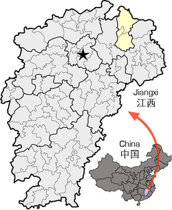 Location of Jingdezhen City jurisdiction in Jiangxi
