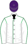 White, emerald green seams, purple cap